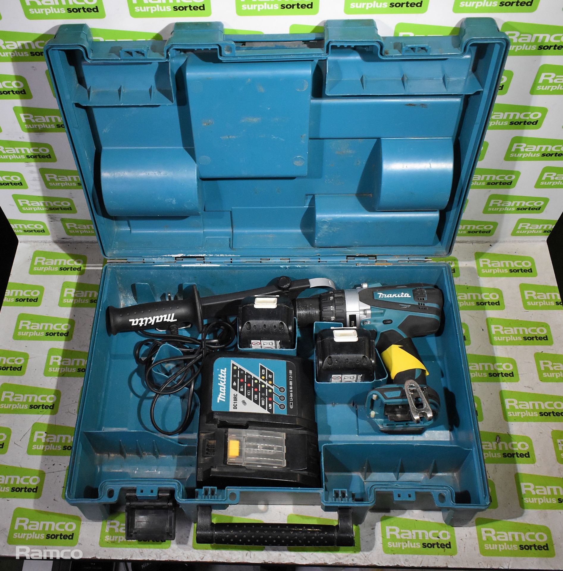 Makita DHP458 cordless drill with 2x BL1830 18V 3.0Ah batteries and DC18RC battery charger - Bild 2 aus 6