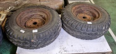 2x 10/75-15.3 implement tyres on modified rims - can be drilled to fit any size