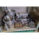 Catering equipment - frying pans, mixing bowls, colanders, utensils and muffin trays