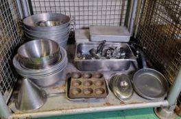 Catering equipment - frying pans, mixing bowls, colanders, utensils and muffin trays