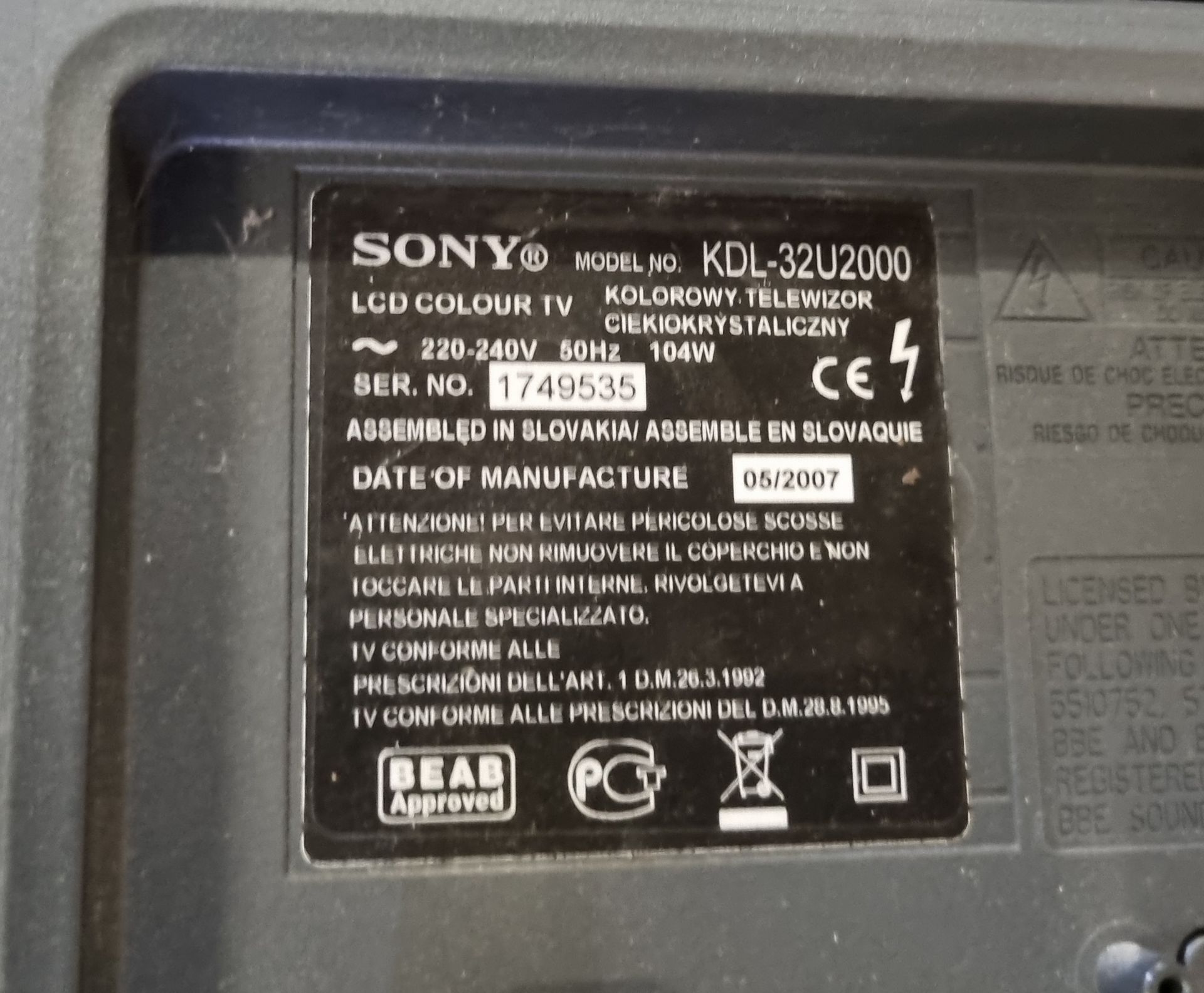 Sony KDL-32U2000 32" LCD TV - Image 4 of 5