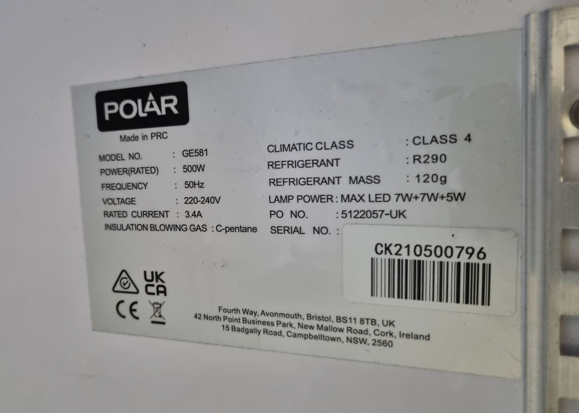 Polar GE581 500W upright display fridge - W 1220 x D 700 x H 2070mm - Image 5 of 7
