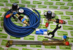 Oxy acetylene torch with accessories - regulators, hose, cutting head and spanner