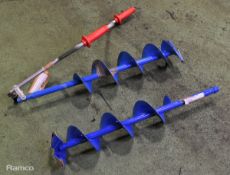 2x Manual ice auger drills (1 with missing handle)