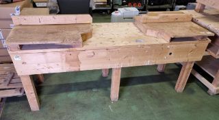 Wooden workbench - custom design - L 2160 x W 1100 x H 1020mm