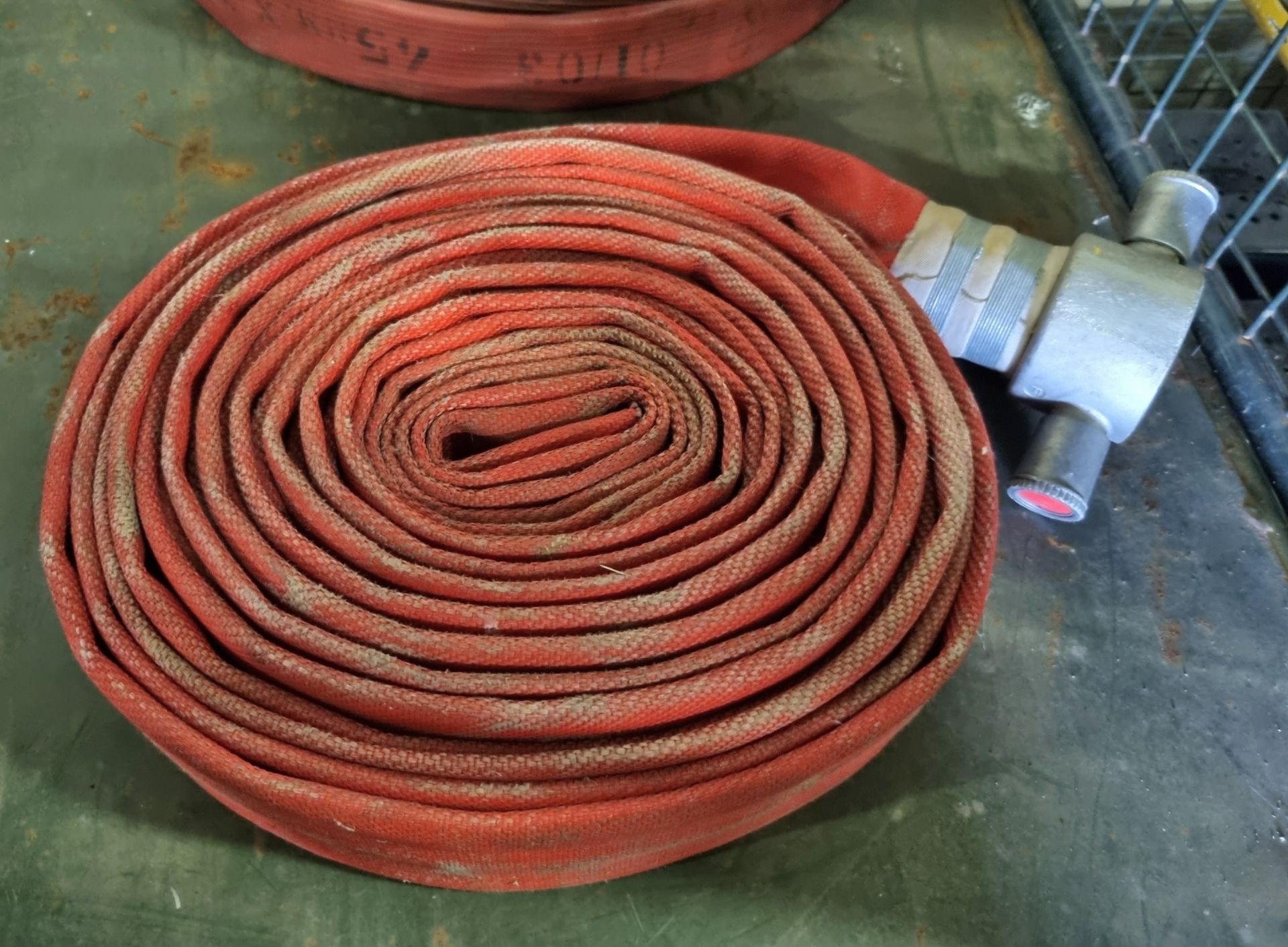2x Angus Duraline 45mm lay flat hoses with couplings - approx 23m in length, Red lay flat hose - Image 3 of 4