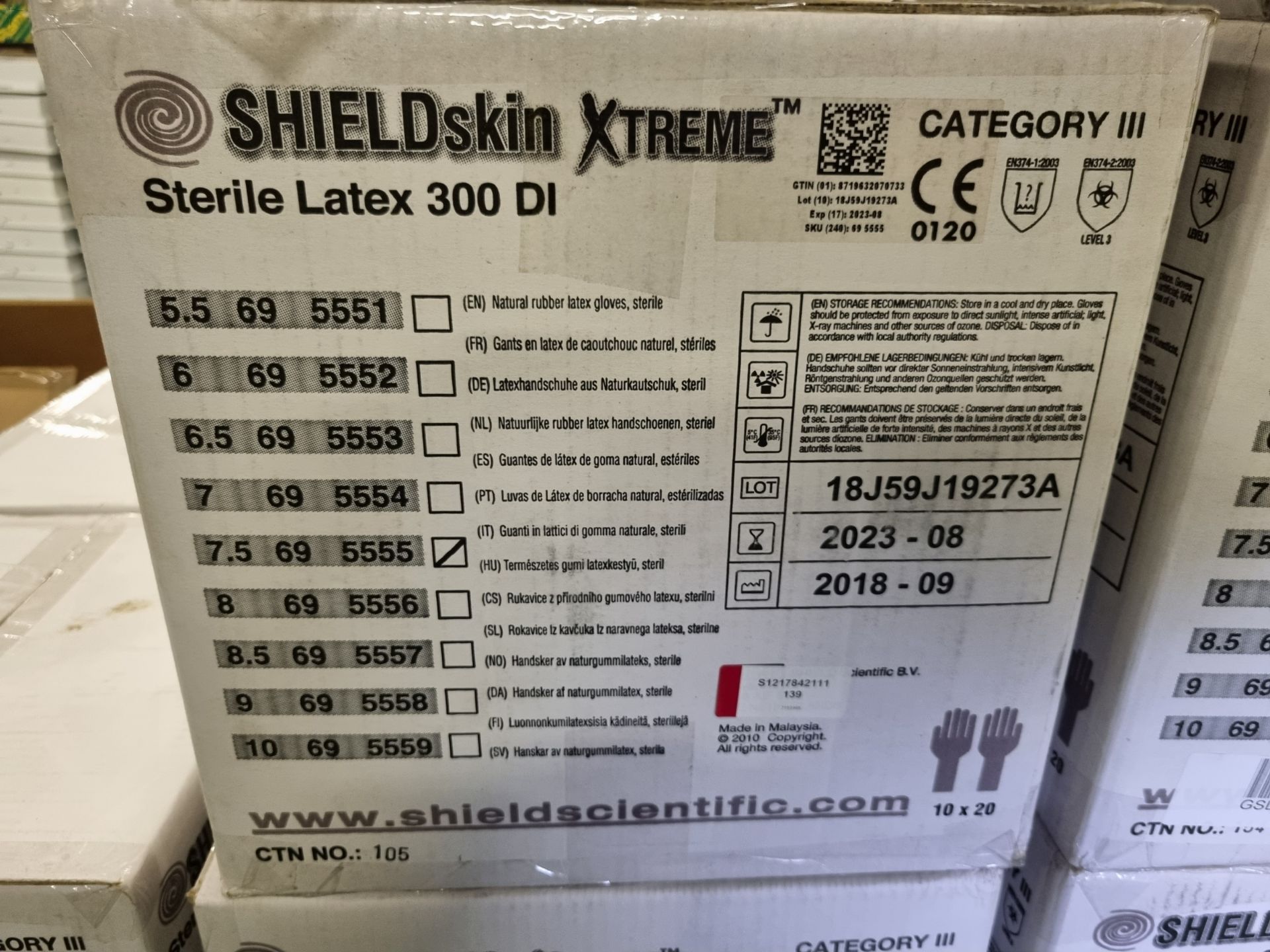 33x boxes of Shieldskin sterile latex 300 DI gloves - size 7.5/8 - 10 packs of 20 pairs per box - Image 3 of 5