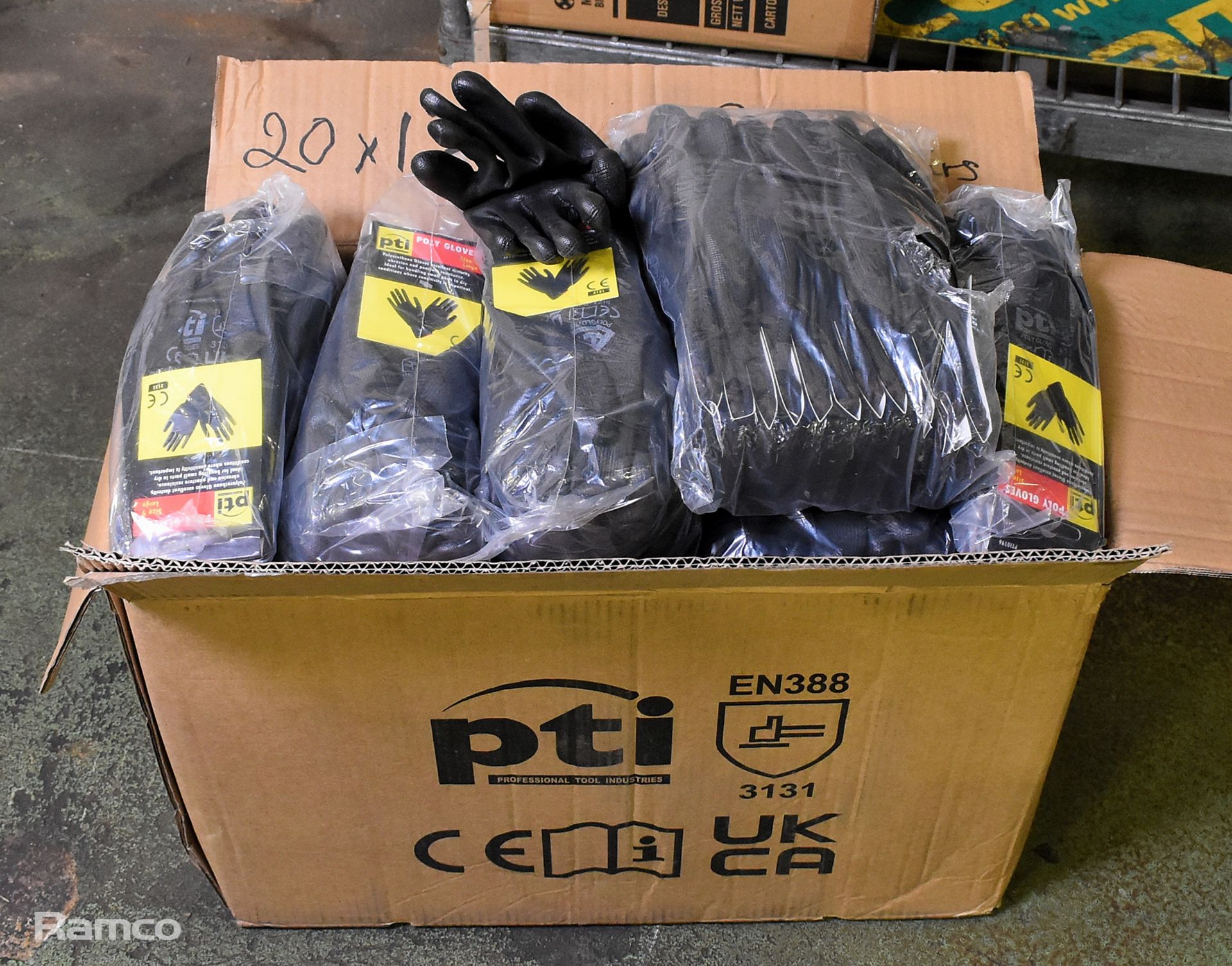 240 pairs of PTI Poly work gloves - size 9 large