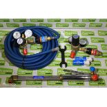 Oxy acetylene torch with accessories - regulators, hose, cutting head and spanner