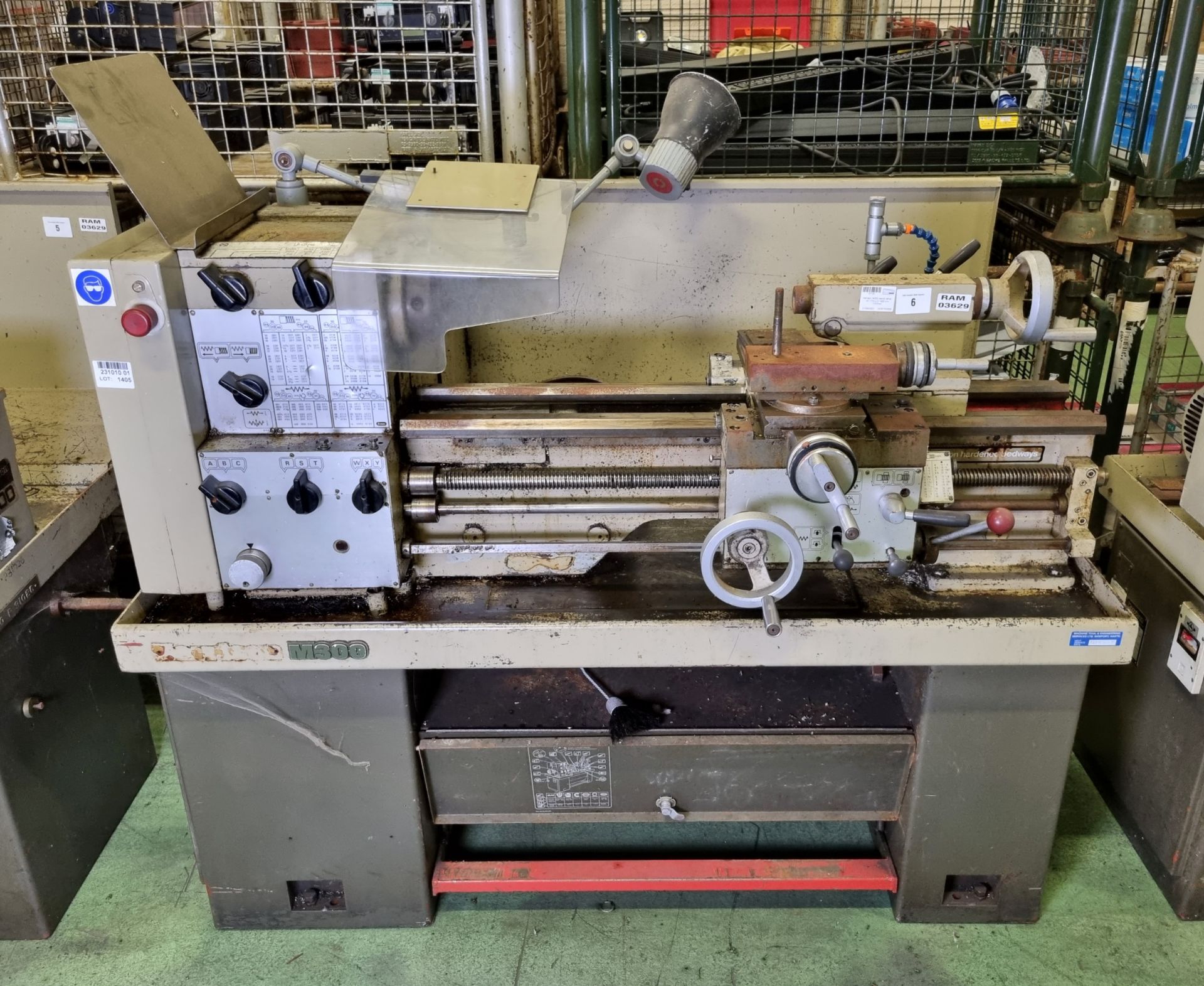 Harrison M300 bench lathe - serial number 309433 - W 1700 x D 1900 x H 1250mm - tailstock. backplate