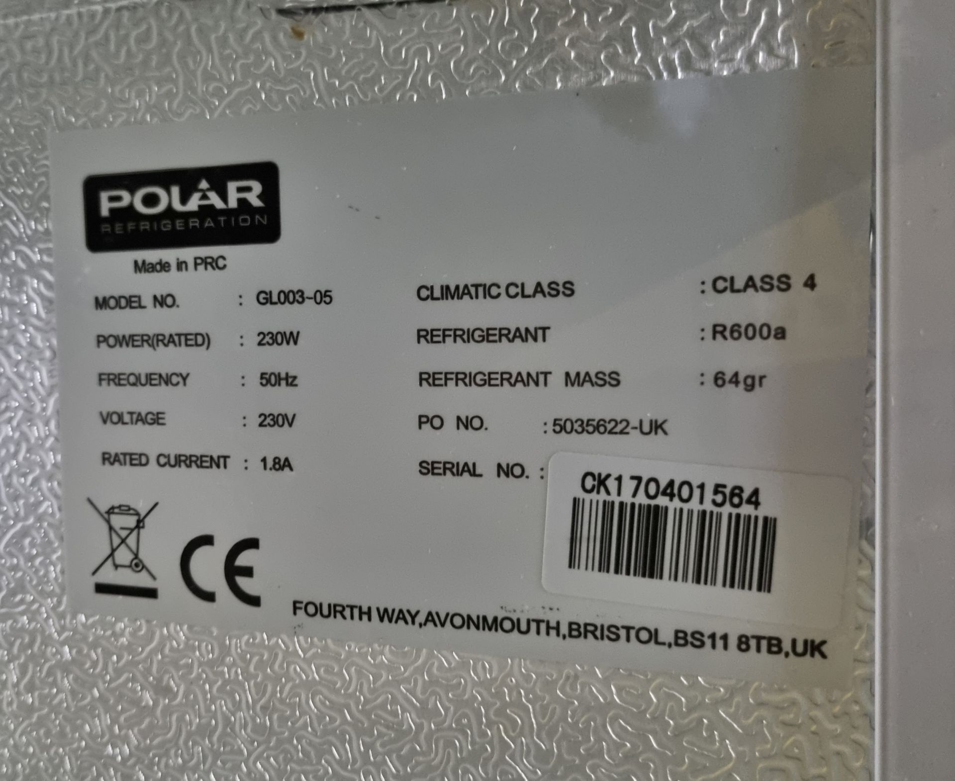 Polar GL003-05 Undercounter double sliding glass door bottle cooler - 230V 50Hz - Image 4 of 5