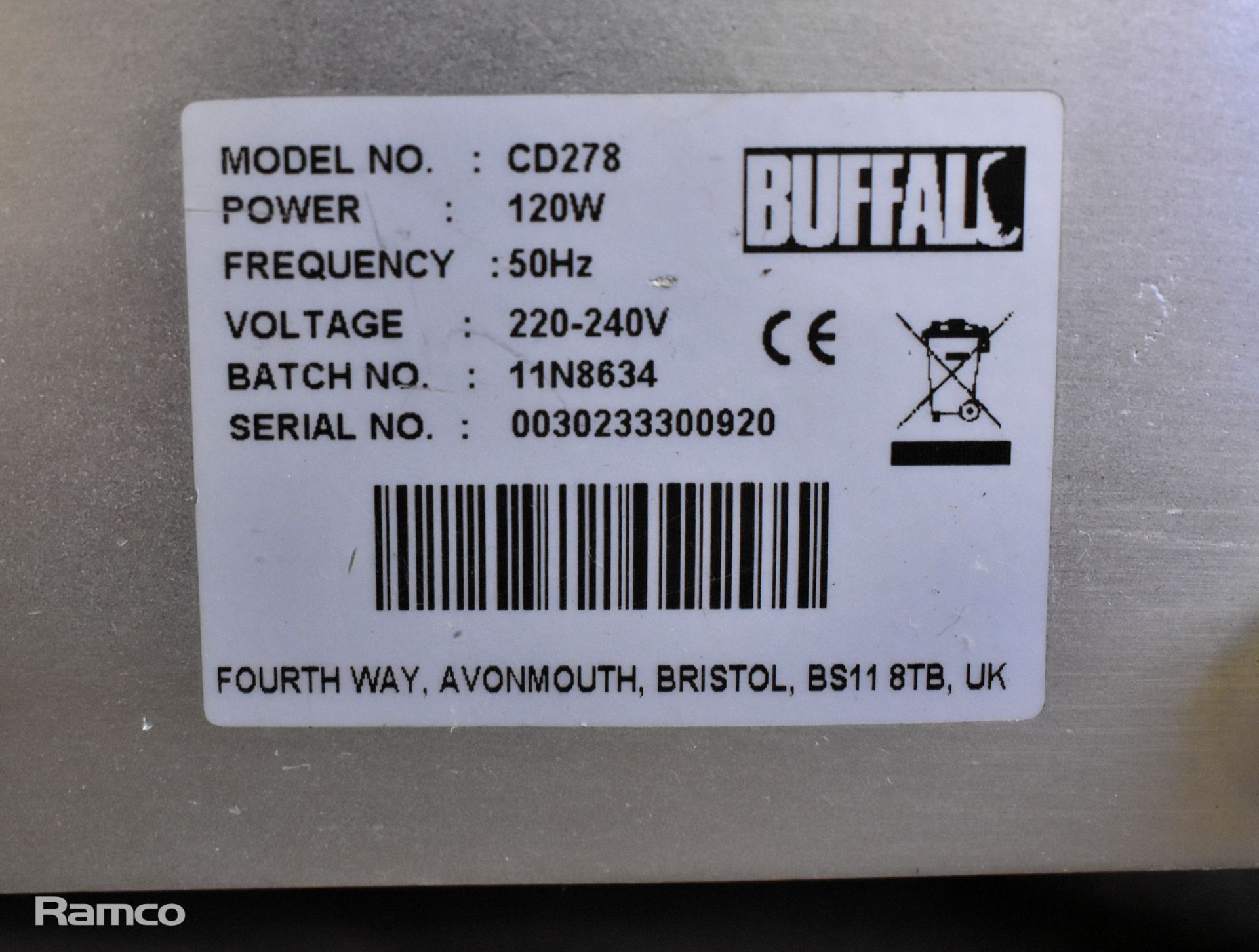 Buffalo CD278 anodised aluminium meat slicer - 250mm cutting blade - Bild 4 aus 10