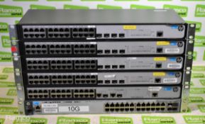 4x HP JG924A 1920-24G 24 port network switches - 1U rack mountable, HP JG539A 1910-24-PoE + 24 port