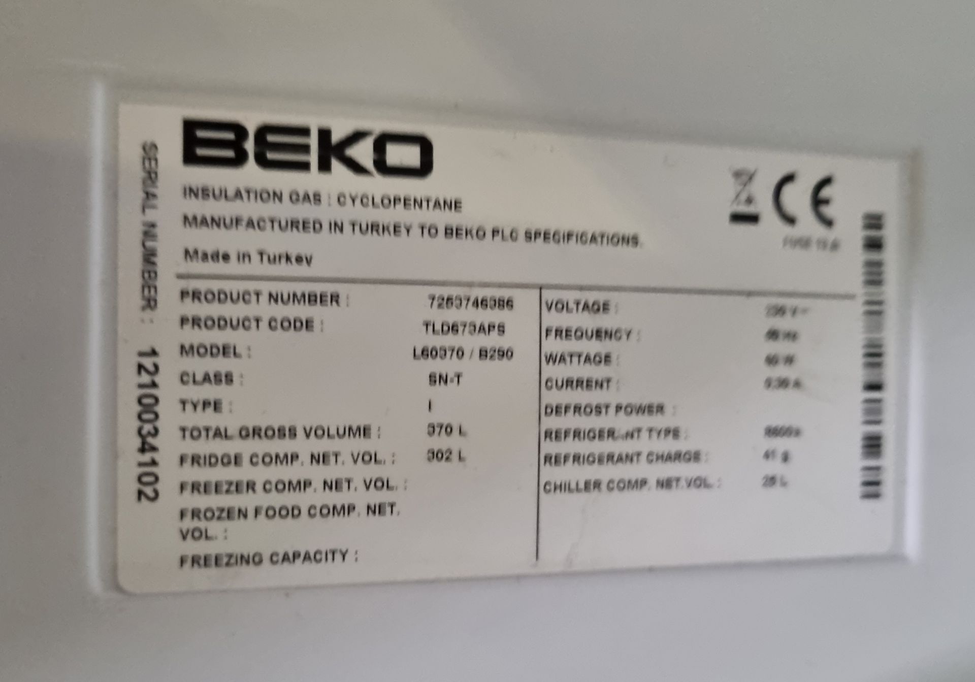 BEKO L60370 / B290 silver upright larder fridge with water dispenser - W 590 x D 630 x H 1690 mm - Image 4 of 4