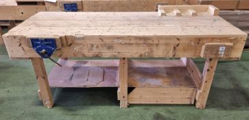 Wooden workbench with Irwin Record 52 1/2 inch vice - custom design - L 2400 x W 1100 x H 950mm