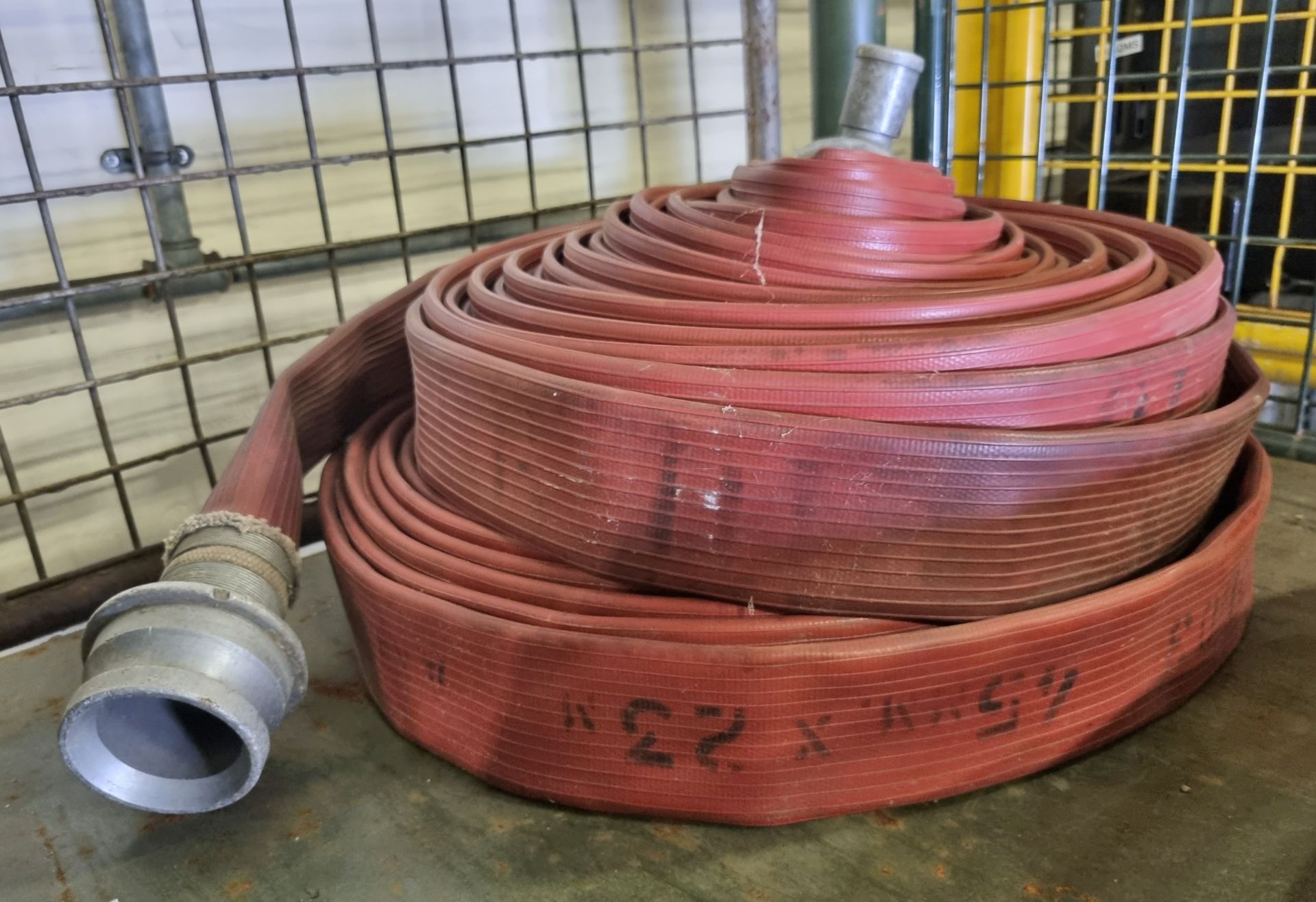 2x Angus Duraline 45mm lay flat hoses with couplings - approx 23m in length, Red lay flat hose - Image 4 of 4