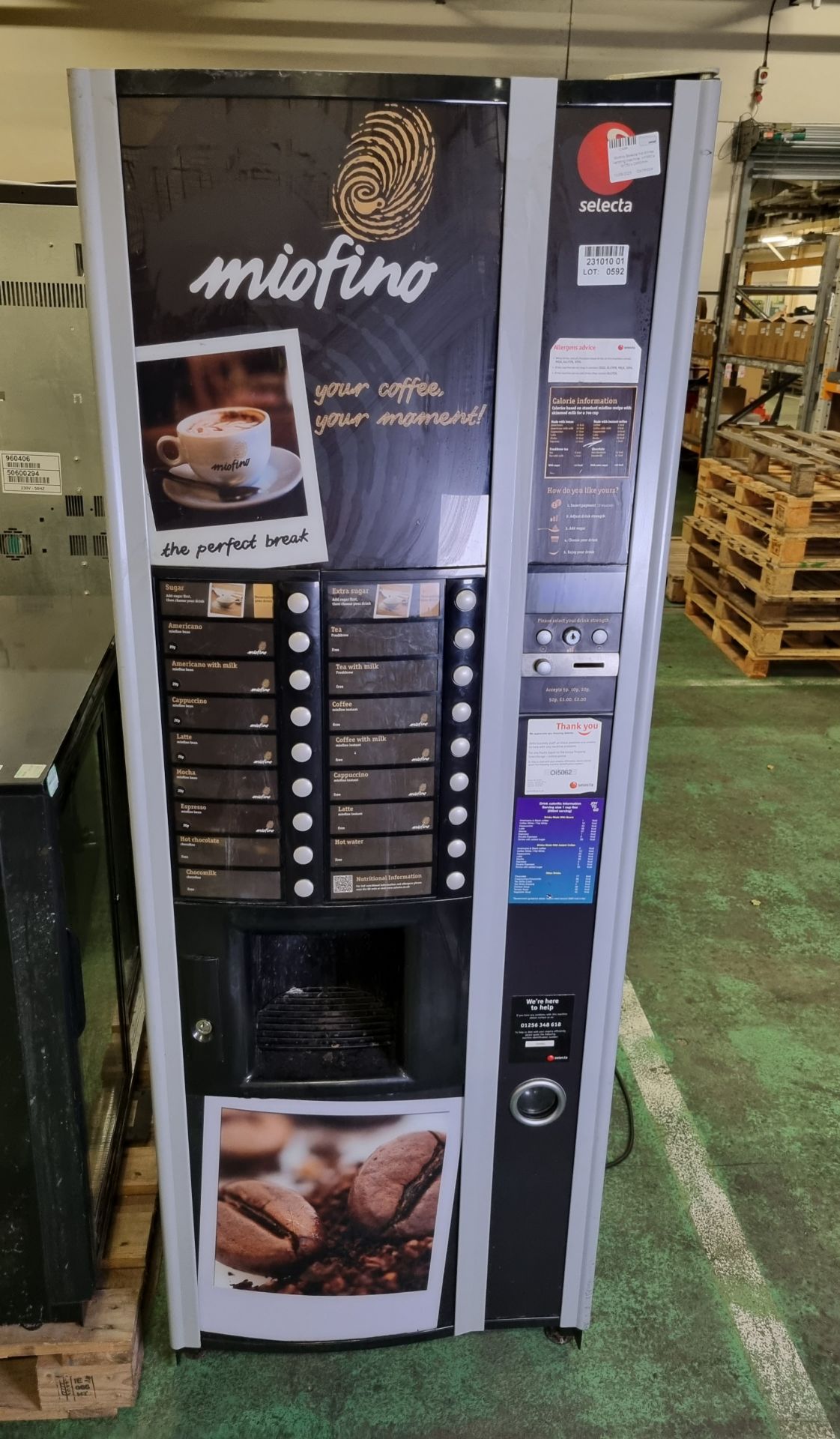 Miofino Selecta hot drinks vending machine H 1850 x W 750 x D 650mm