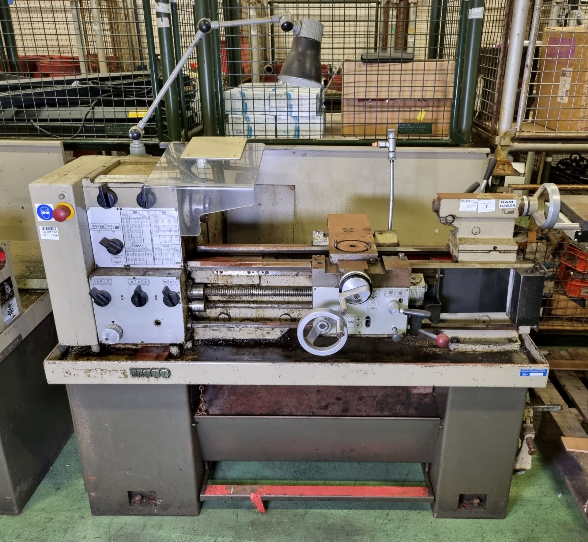 Harrison M300 bench lathe - serial number unknown - W 1700 x D 1900 x H 1250mm - tailstock. toolpost