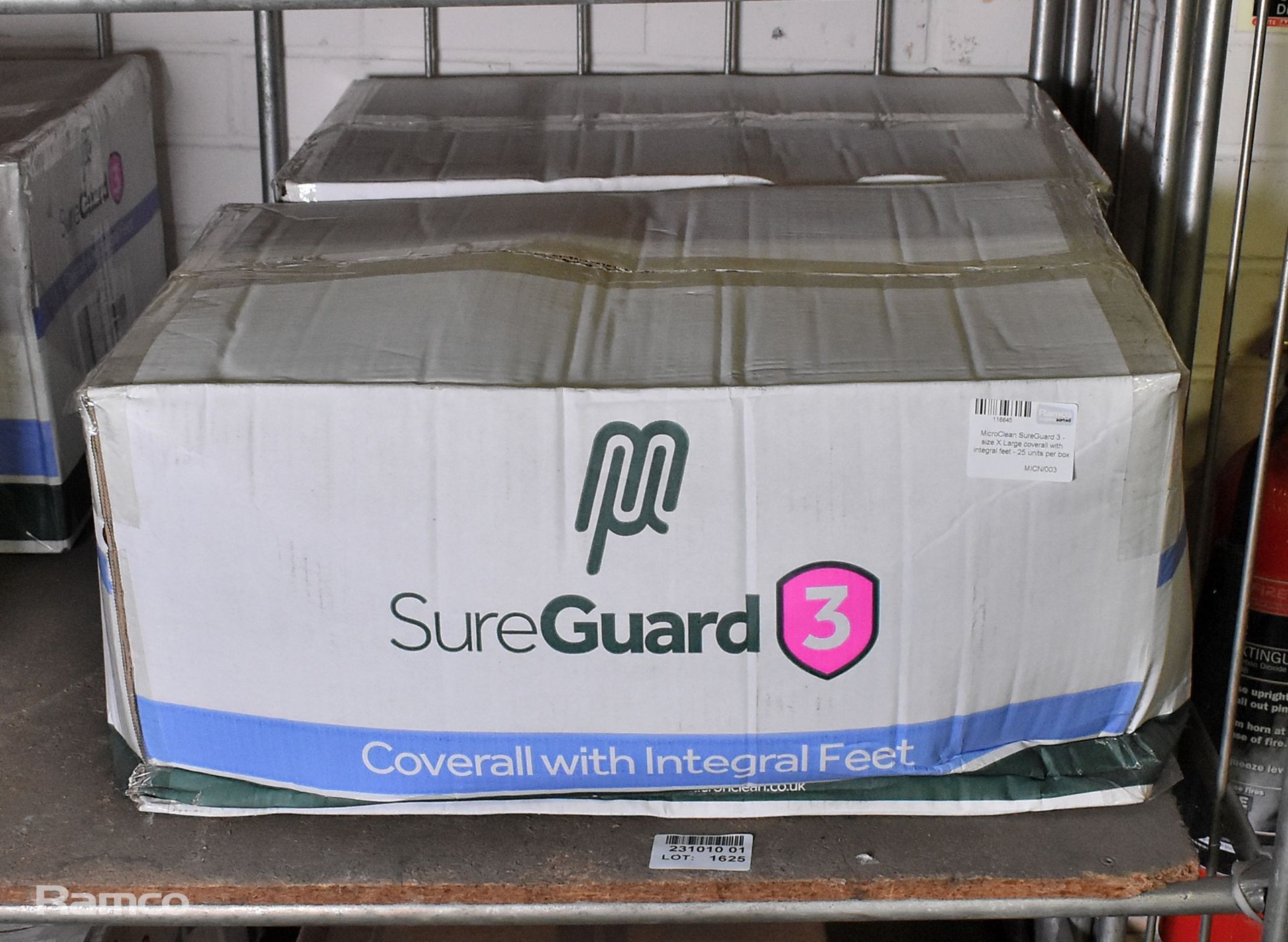 2x boxes of MicroClean SureGuard 3 coveralls with integral feet - size X Large - 25 units per box