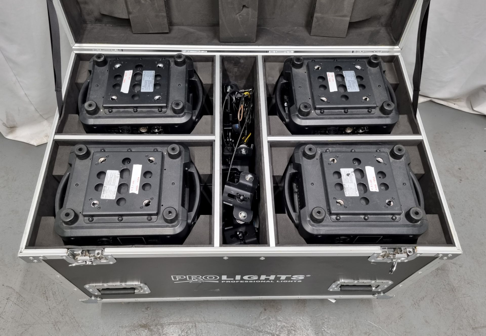 4x Prolights Stark 400 with flightcase, hanging brackets and safety bonds. S/N:045491016248 - Image 8 of 14