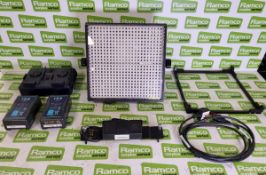 Lite Panels 1x1 LED light with Chimera, batteries and charger in storage bag