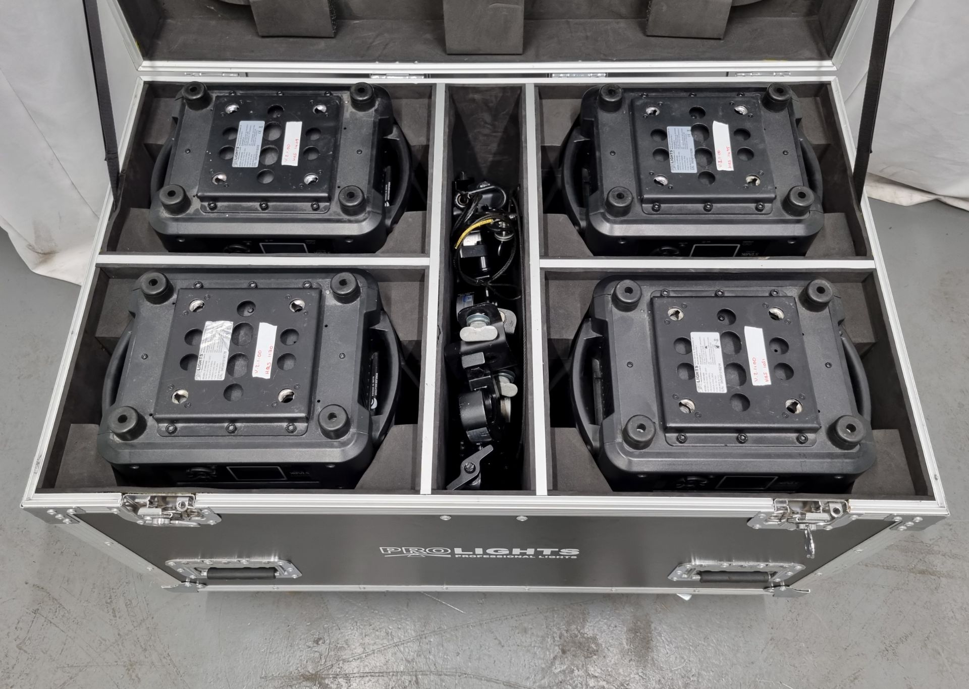 4x Prolights Stark 400 with flightcase, hanging brackets and safety bonds. S/N:045491016266 - Image 8 of 13