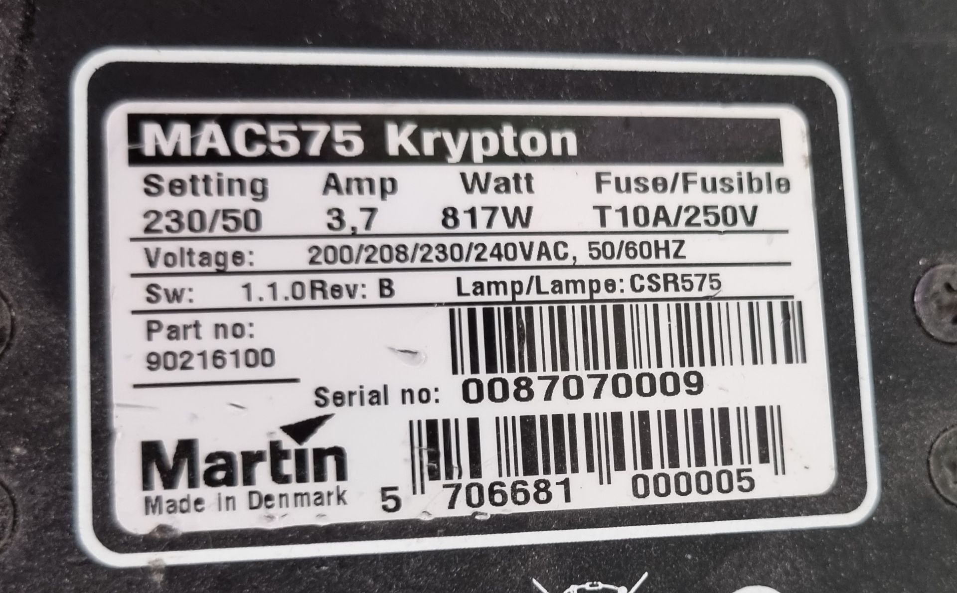 Martin Lighting MAC 575 Krypton 575 watt short-arc high-output discharge moving head spot lamp - Image 8 of 10