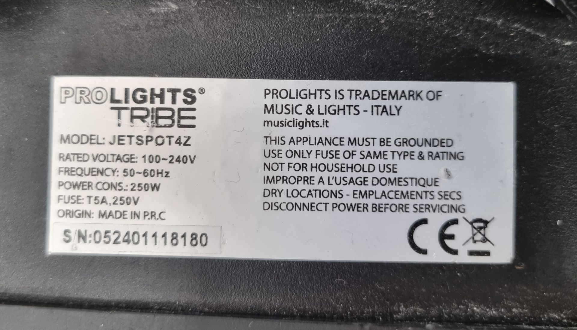 4x Prolights jetspot 4z with flightcase, hanging brackets and safety bonds. S/N: 052401118180 - Image 10 of 14