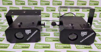 2x NJD Datamoon DMX gobo projectors in foam padded felt lined storage case - case size: L 750