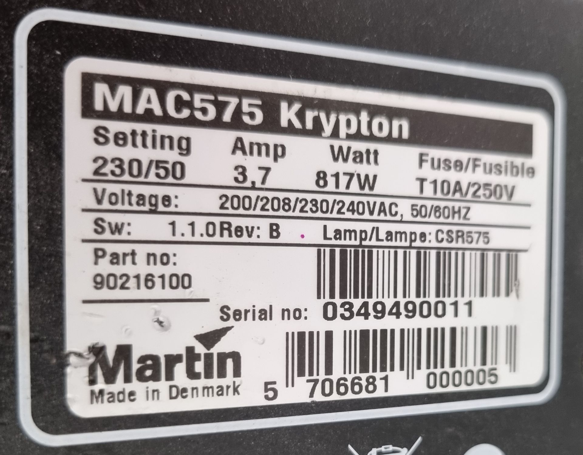 Martin Lighting MAC 575 Krypton 575 watt short-arc high-output discharge moving head spot lamp - Image 5 of 7