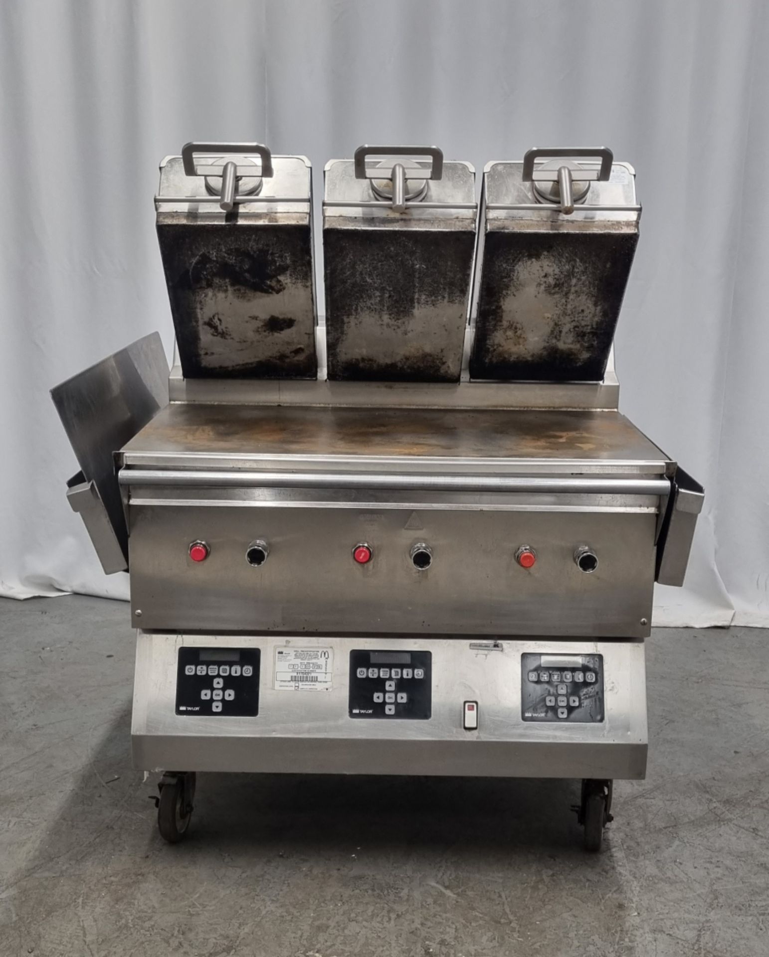 Taylor Commercial Foodservice stainless steel three zone clamshell grill