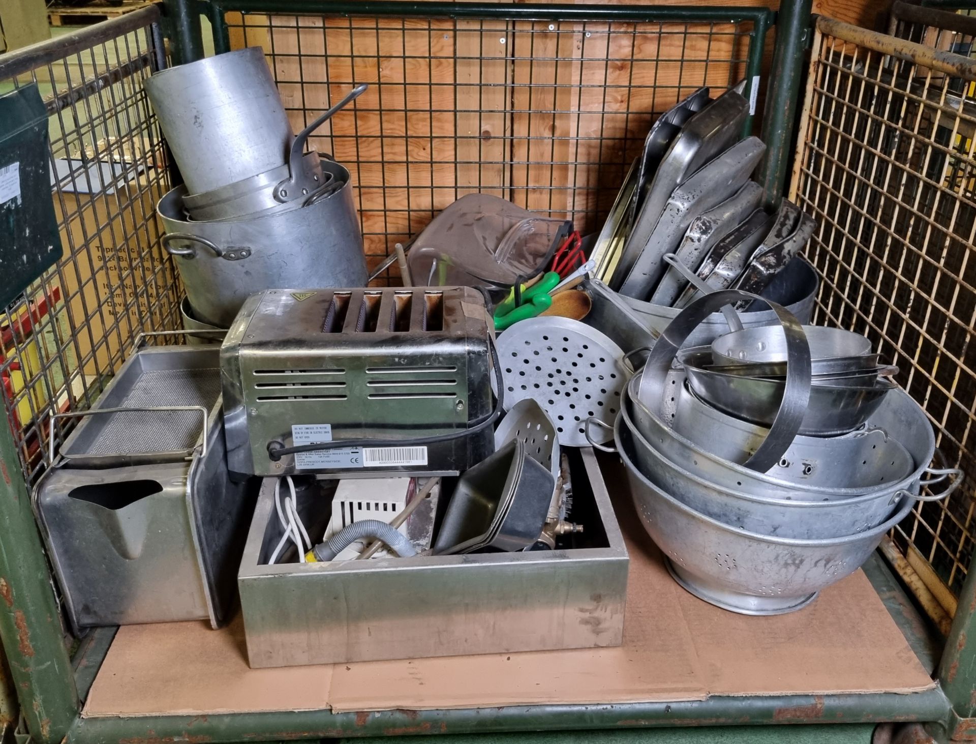 Catering equipment - pots, pans, trays, colanders, utensils, toaster