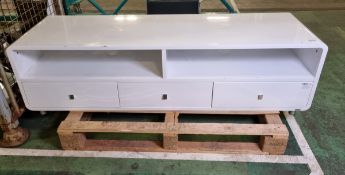 Dwell 3 drawer 2 compartment TV stand - white - W 1600 x D 500 x H 460mm - CHIPS TO WHITE FINISH
