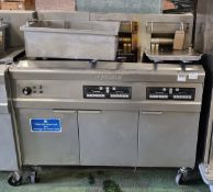 Frymaster RE17 stainless steel electric 2 well fryer and chip dump with 4x fryer baskets - W 1190mm