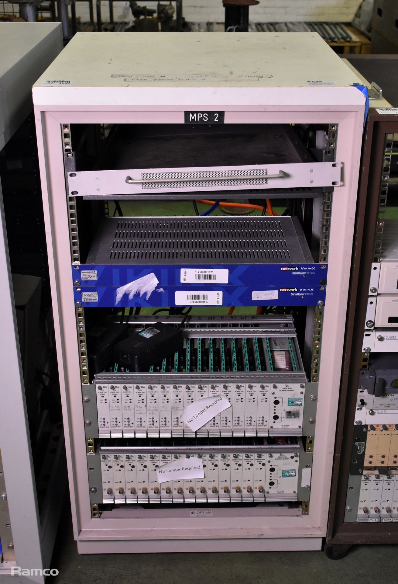 20U server rack complete with Bal 2832/2815 composite video distribution units and Network VikinX VD