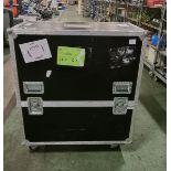 Flight case on castors with single small table - W 1040 x D 550 x H 1210 mm