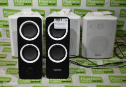 Pair of Logitech Z200 multimedia speakers and 3x Adastra 952.830UK speakers