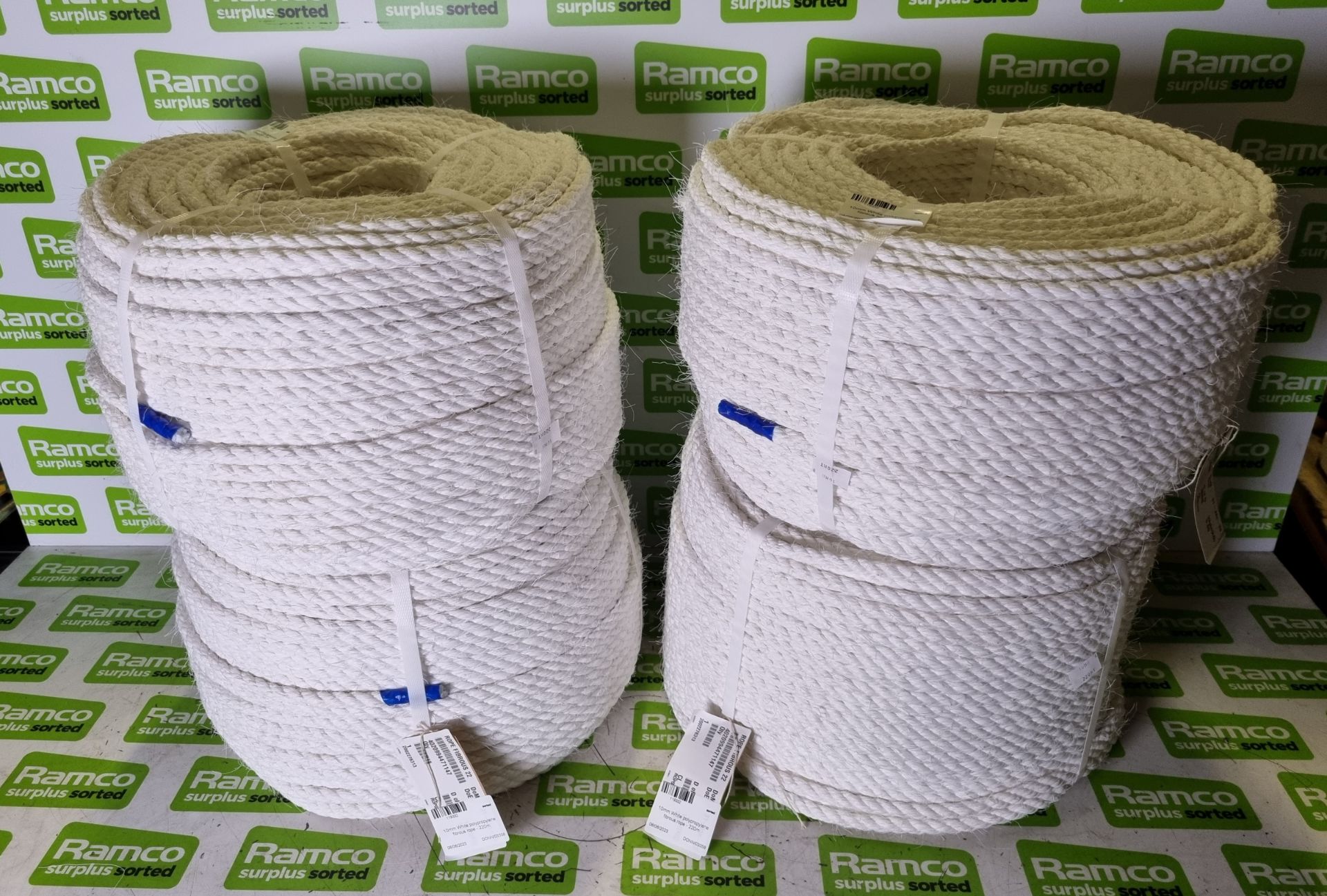 4x reels of White polypropylene fibrous rope - 10mm x 220m