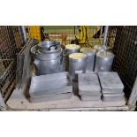 Catering equipment - double boiler pans, aluminium trays with lids, cooling wire racks and flour bin