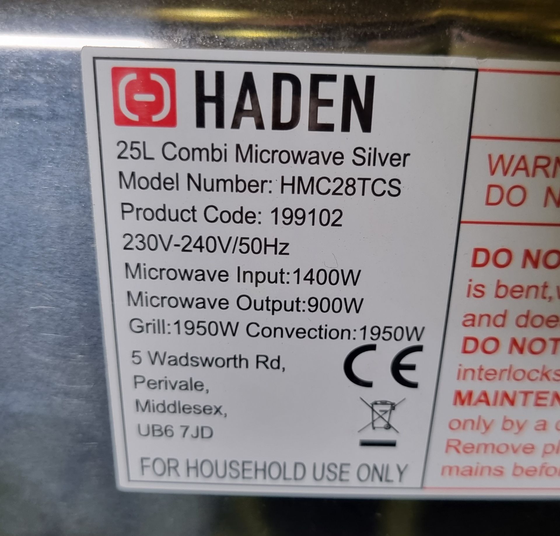 Haden HMC28TCS 25 litre combi microwave - microwave output: 900W, grill:1950W, convection: 1950W - Bild 4 aus 4