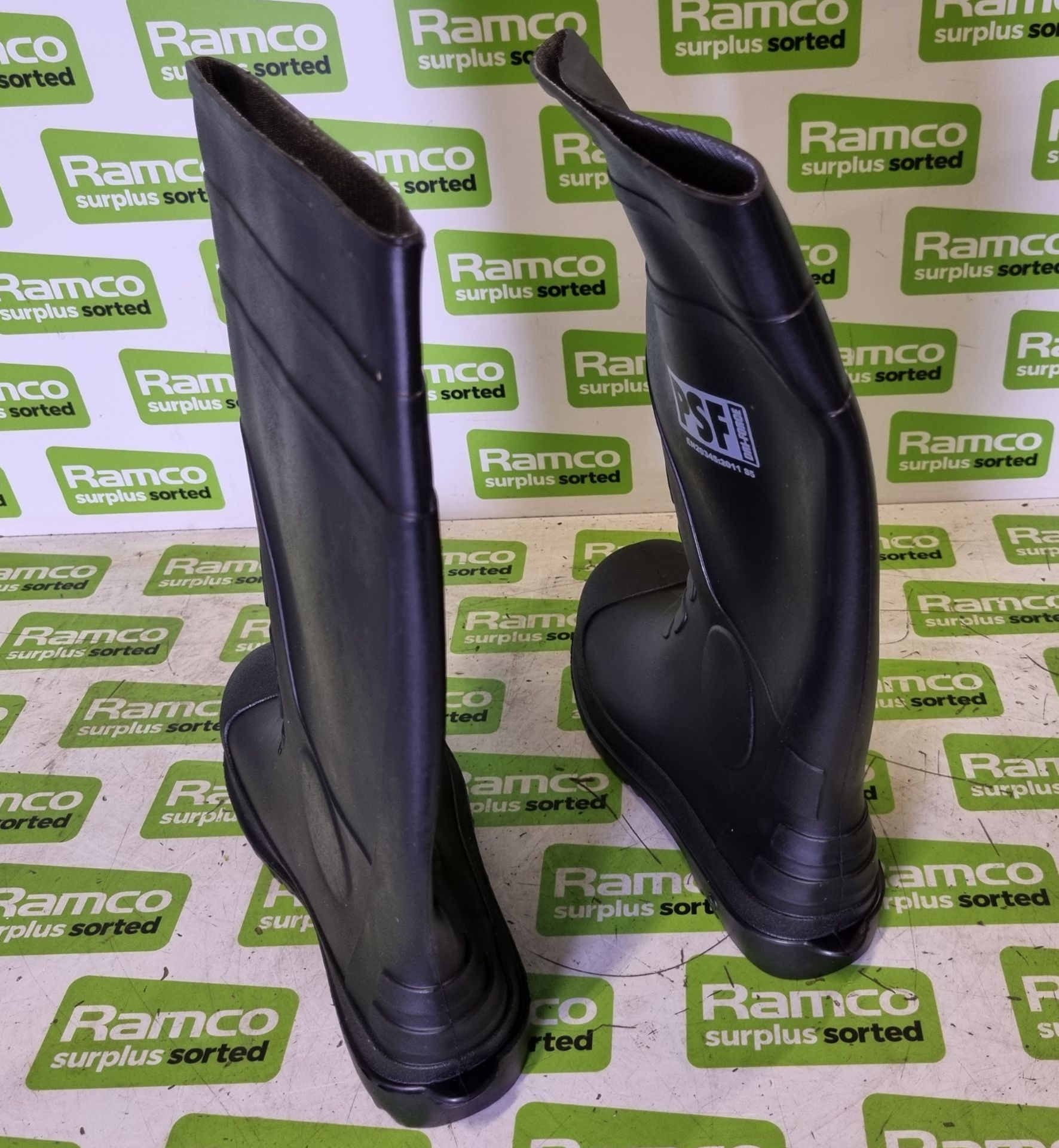 6x pairs of PSF Dri-Force black wellington boots - size: UK 9 - EU 43 - Image 3 of 4