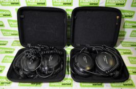 2x pairs of Sennheiser HD 380 Pro wired headphones with case - one pair has damage to headphone cups