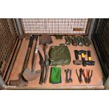 Hand tools - sledgehammers, lump hammers, pickaxe heads, adjustable spanners, pliers, shovels