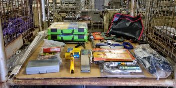 Hand tools - G-clamps, blind riveter, 110v lamps, impact driver, tape measure, elec connector crimp