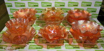 13x Orange carnival glass bowls