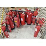 18x Empty fire extinguishers mixed sizes - powder - water - CO2