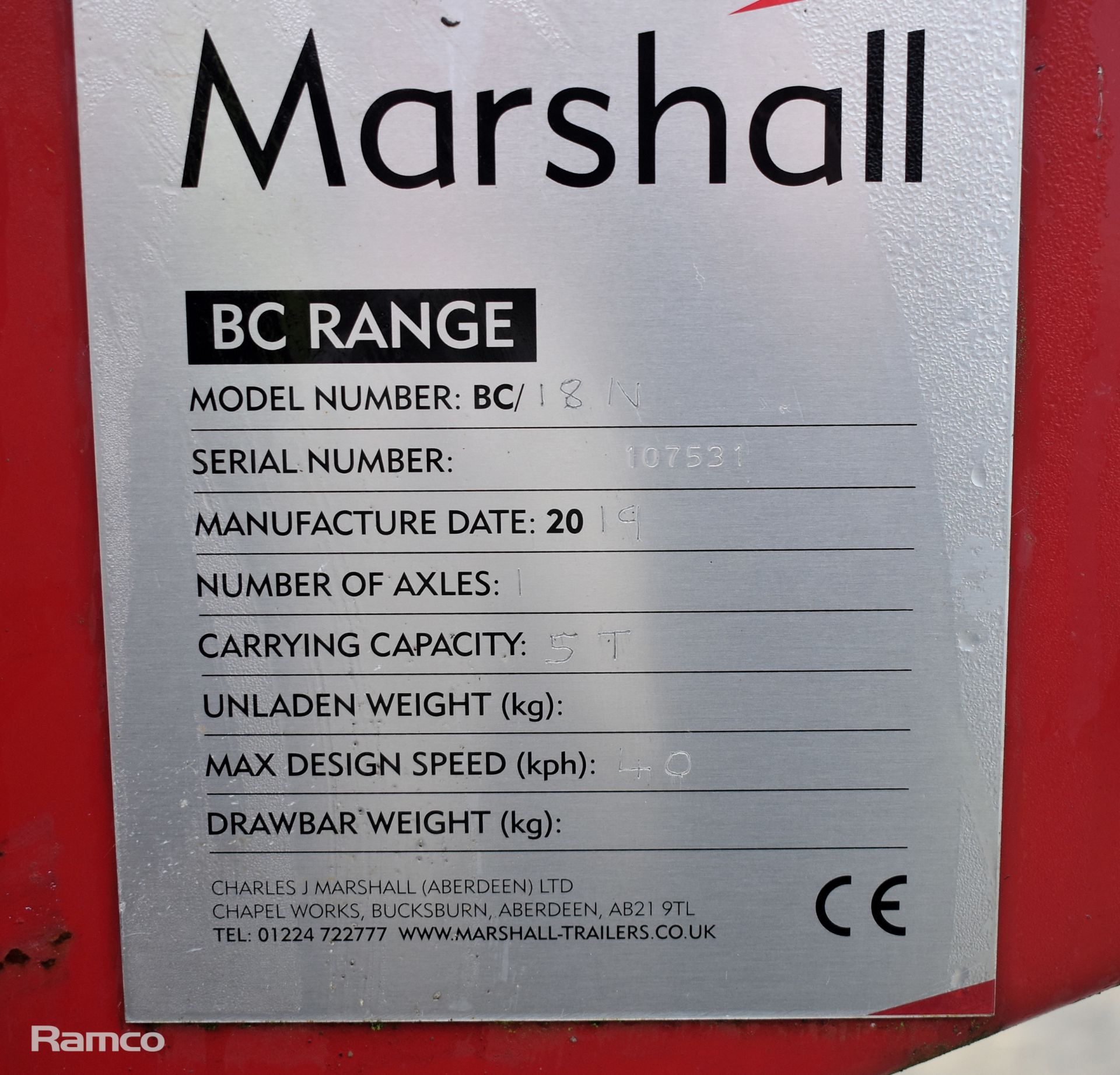 Marshall BC18N 2019 single axle flatbed trailer - 5000kg carrying capacity - serial number 107531 - Image 8 of 12