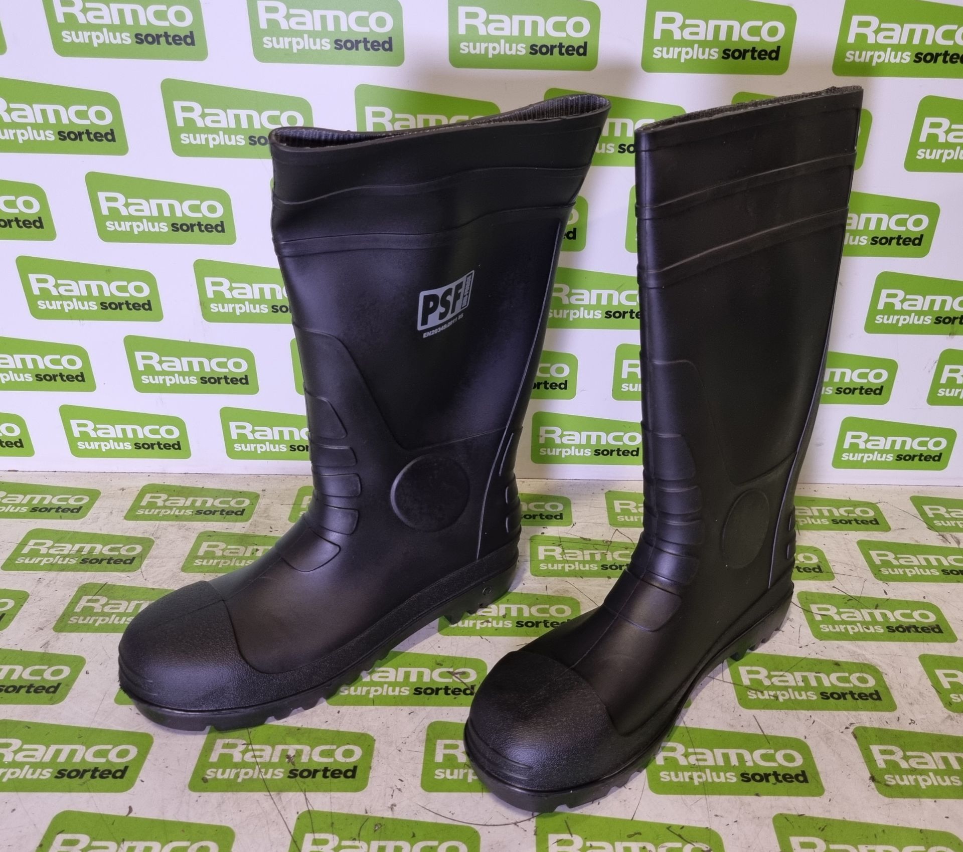 6x pairs of PSF Dri-Force black wellington boots - size: UK 9 - EU 43 - Image 2 of 4