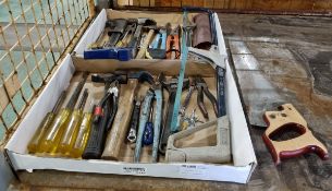 Hand tools - tin snips, hammers, screwdrivers, pliers, saws