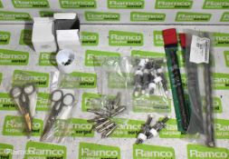 Workshop equipment - countersunk bits, sheet metal holders, hole saws, drill bits and scissors